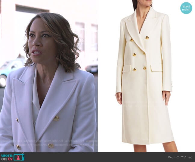 Malones Double-Breasted Wool Coat by Escada worn by Elizabeth Rodriguez on Shameless