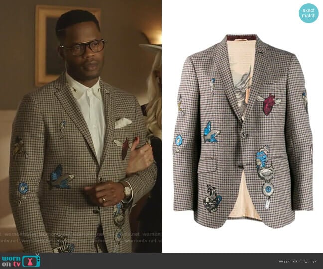 Check Jacket with Embroidery by Etro  worn by Jeff Colby (Sam Adegoke) on Dynasty