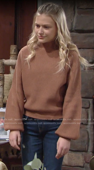 Faith's tan sweater on The Young and the Restless
