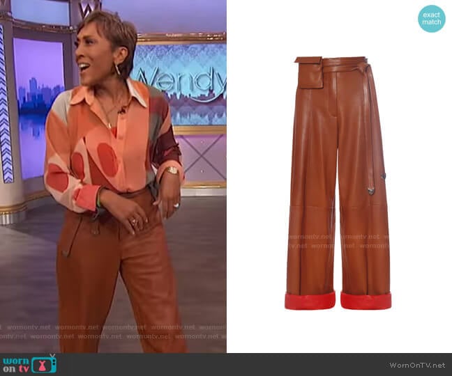 Lambskin Paper Bag Pants by Fe Noel worn by Robin Roberts on The Wendy Williams Show