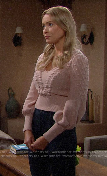 Flo's pink bobble sweater on The Bold and the Beautiful