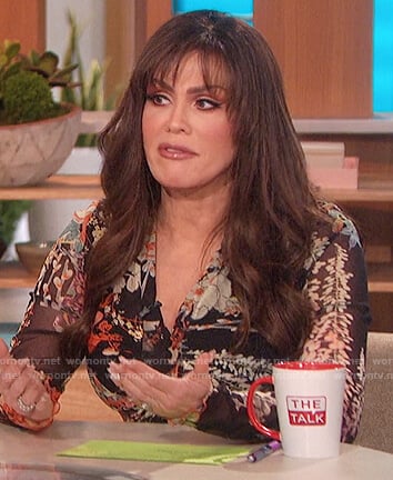 Marie’s black floral ruched dress on The Talk