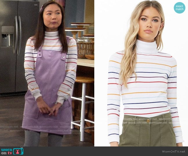 Forever 21 Striped Turtleneck Sweater worn by Jen (Krista Marie Yu) on Last Man Standing