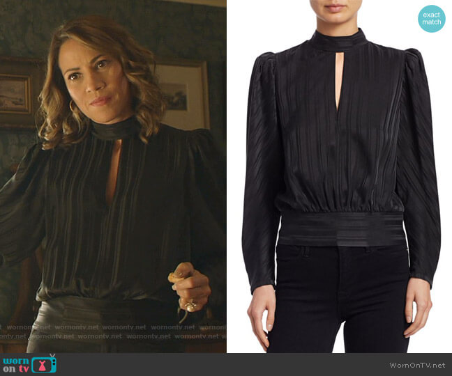 Puff-Sleeve Jacquard Silk Top by Frame worn by Elizabeth Rodriguez on Shameless