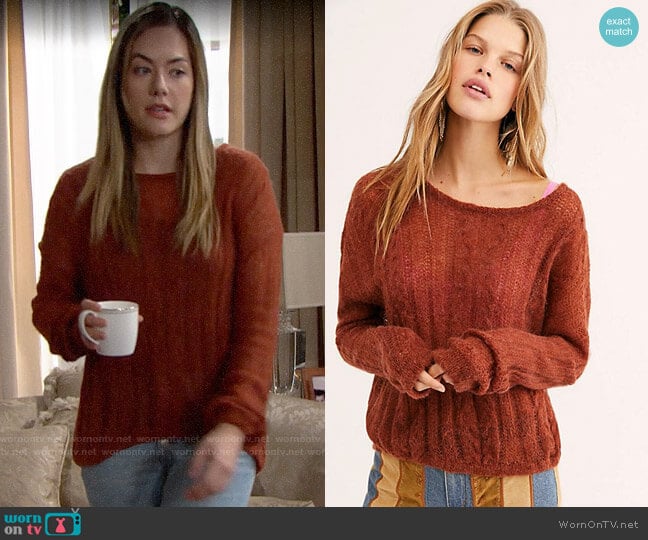 Free People Angel Soft Pullover in Rich Earth Combo worn by Hope Logan (Annika Noelle) on The Bold and the Beautiful