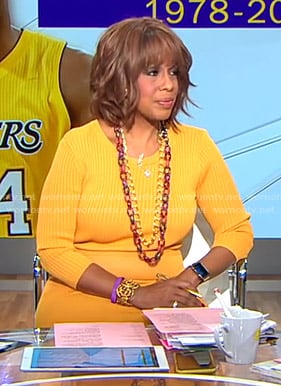 Gayle’s yellow ribbed knit dress on CBS This Morning