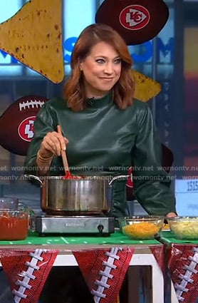 Ginger’s green ruched leather dress on Good Morning America