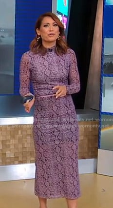 Ginger’s purple snake print top and skirt on Good Morning America