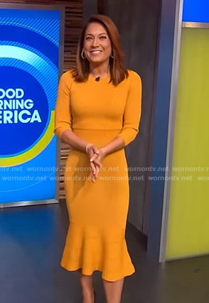 WornOnTV: Ginger’s yellow knit midi dress on Good Morning America ...