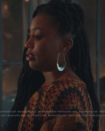 WornOnTV: Malika's brown printed blouse on Good Trouble, Zuri Adele