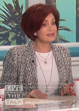 Sharon’s gray tweed double breasted blazer on The Talk