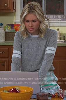 Katie’s gray stripe sleeve sweatshirt on Alexa & Katie