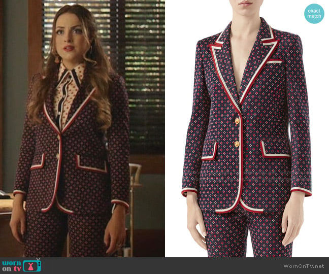 Geometric G Iconic Jersey Jacket by Gucci worn by Fallon Carrington (Elizabeth Gillies) on Dynasty