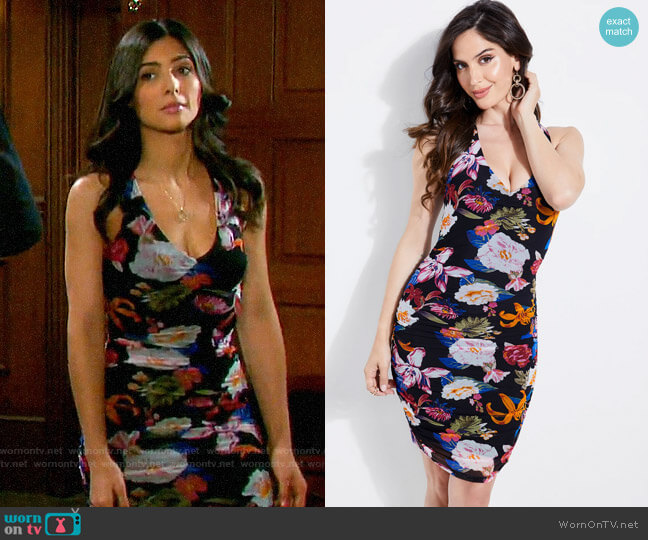 Guess Cassandrea Ruched Floral Dress worn by Gabi Hernandez (Camila Banus) on Days of our Lives