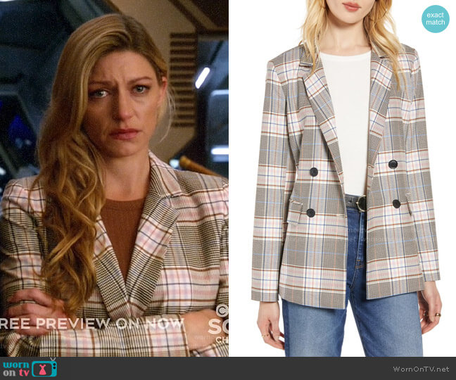 Halogen Plaid Double-Breasted Blazer worn by Ava Sharpe (Jes Macallan) on Legends of Tomorrow