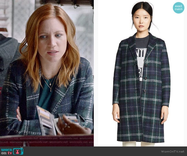 Harris Wharf London Tartan Overcoat worn by Julia Bechley (Brittany Snow) on Almost Family