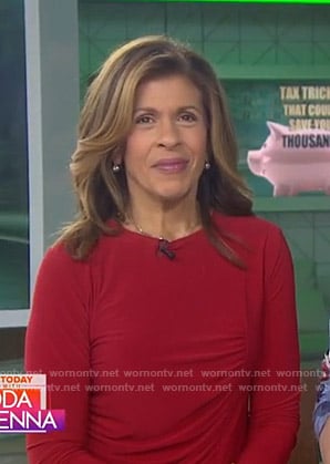 Hoda’s red ruched side top on Today