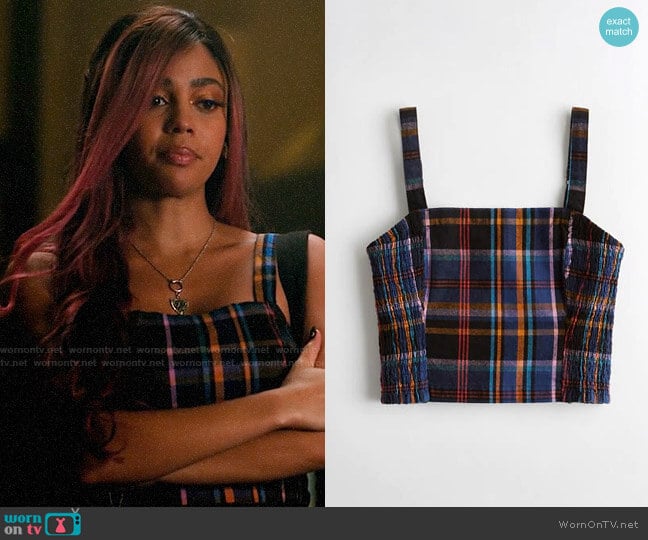 Hollister Plaid Square Neck Crop Top worn by Toni Topaz (Vanessa Morgan) on Riverdale