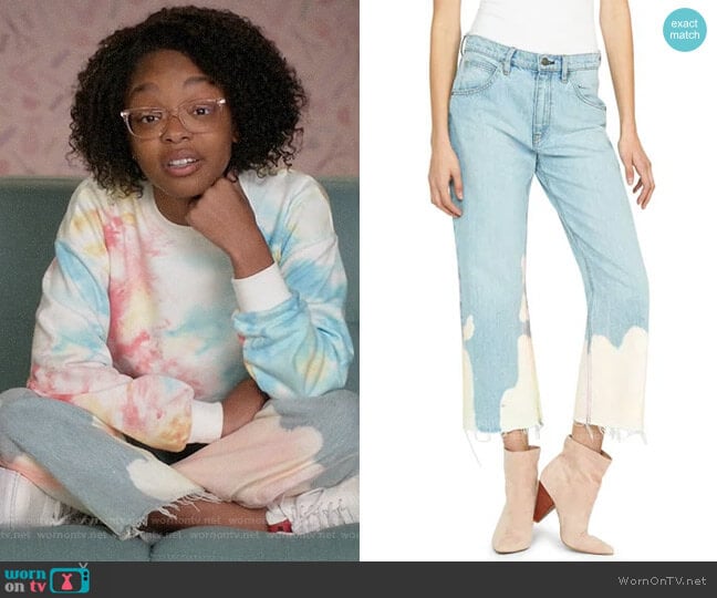 Hudson Sloane Mid-Rise Bleached Straight Crop Jeans worn by Diane Johnson (Marsai Martin) on Black-ish