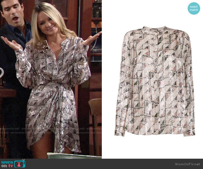 Isabel Marant Geometric Print Blouse worn by Sharon Newman (Sharon Case) on The Young and the Restless