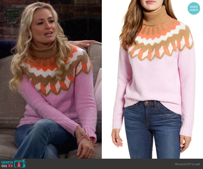 J. Crew Fair Isle Turtleneck Sweater in Supersoft Yarn worn by Gemma (Beth Behrs) on The Neighborhood