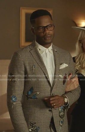 Jeff’s check blazer with embroidery on Dynasty