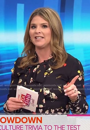 Jenna’s black floral tie neck blouse on Today