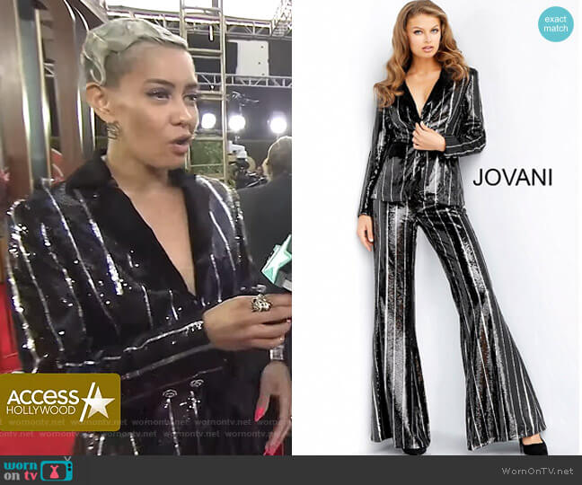 Flare Leg Sequin Evening Pant Suit by Jovani worn by Sibley Scoles on Access Hollywood