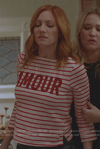 Julia's red striped AMOUR tee on Almost Family