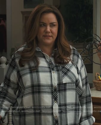 Katie's white plaid shirt on American Housewife