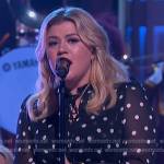 Kelly’s black sheer polka dot dress on The Kelly Clarkson Show