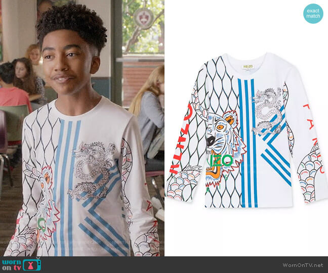 Kenzo Boys Mixed Graphics Tiger Tee worn by Jack Johnson (Miles Brown) on Black-ish