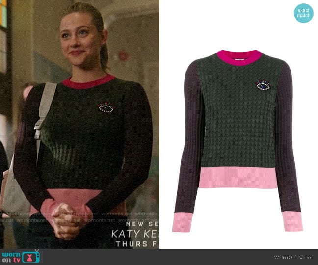 Kenzo Beaded Eye Motif Jumper worn by Betty Cooper (Lili Reinhart) on Riverdale