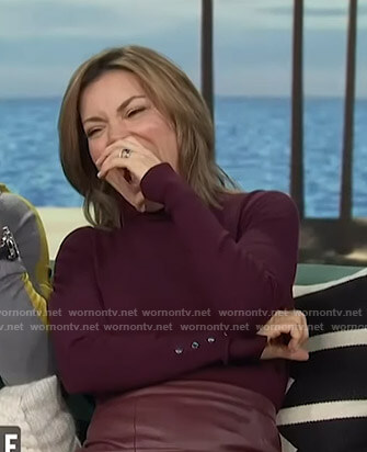 Kit's burgundy button sleeve sweater on Access Hollywood