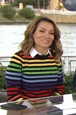 Kit's rainbow striped sweater on Access Hollywood
