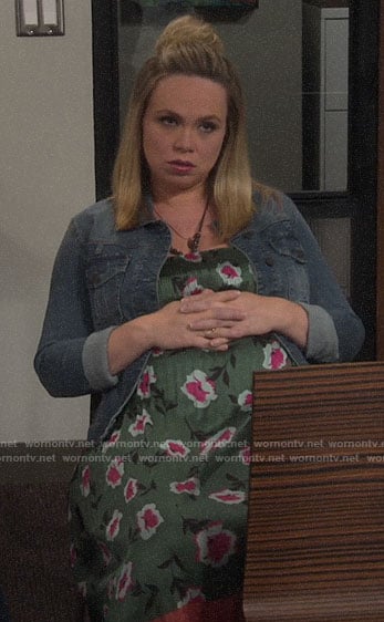 Kristin’s green floral pleated dress on Last Man Standing