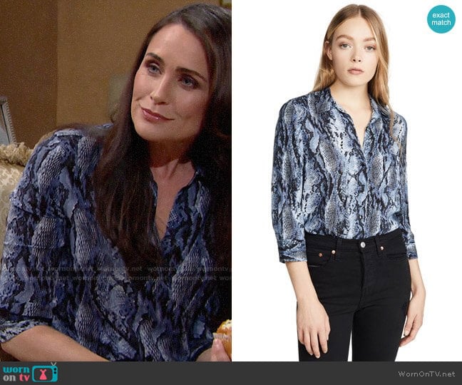 L'Agence Ryan Blouse in Myst Salvadora worn by Quinn Fuller (Rena Sofer) on The Bold and the Beautiful