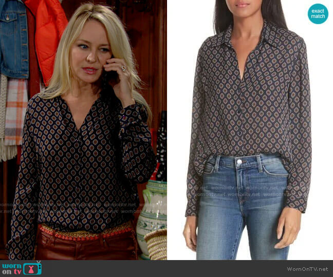 L'Agence Nina Blouse in Midnight worn by Sharon Newman (Sharon Case) on The Young & the Restless