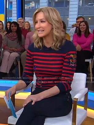 Lara’s red and blue striped sweater on Good Morning America