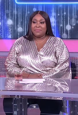 Loni’s metallic pleated wrap top on The Real