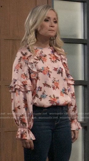 Lulu's pink floral ruffled blouse on General Hospital