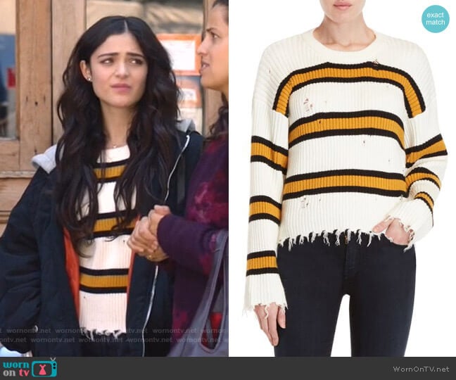 Stripe Distressed Crew Neck Sweater by Lush worn by Olive Stone (Luna Blaise) on Manifest