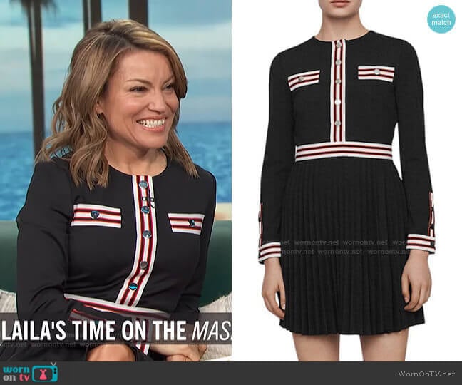 Rouli Striped-Trim Dress by Maje worn by Kit Hoover on Access Hollywood