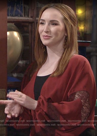 Mariah’s red lace inset blouse on The Young and the Restless