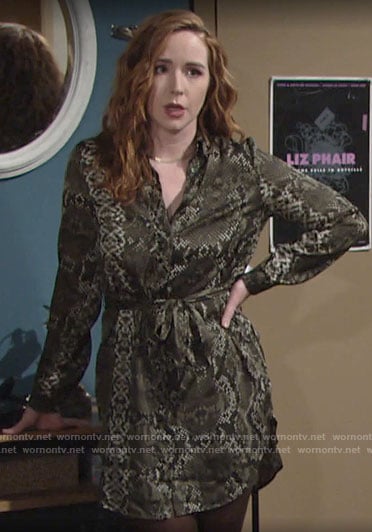 Mariah’s snake print shirtdress on The Young and the Restless