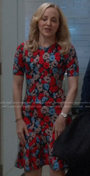 Marissa's blue and red floral dress on Bull