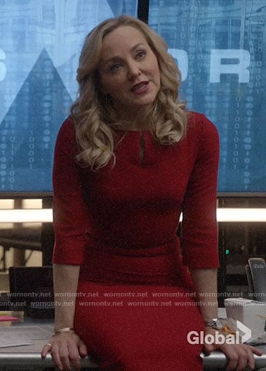 Marissa’s red split-neck dress on Bull