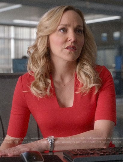 Marissa's red square v-neck dress on Bull