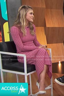 Melissa Roxburgh’s pink checked dress on Access Hollywood