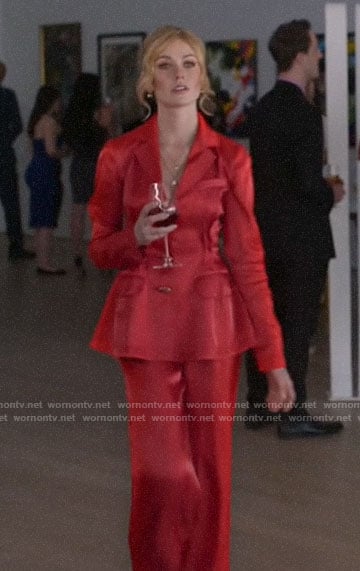 Mia's red peplum suit on Arrow